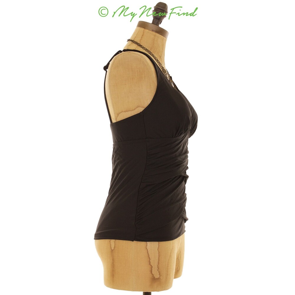 Eco Swim By Aqua Tankini Top Size 8 Spliced Ruched Shirred Black NEW B59 - Picture 2 of 3